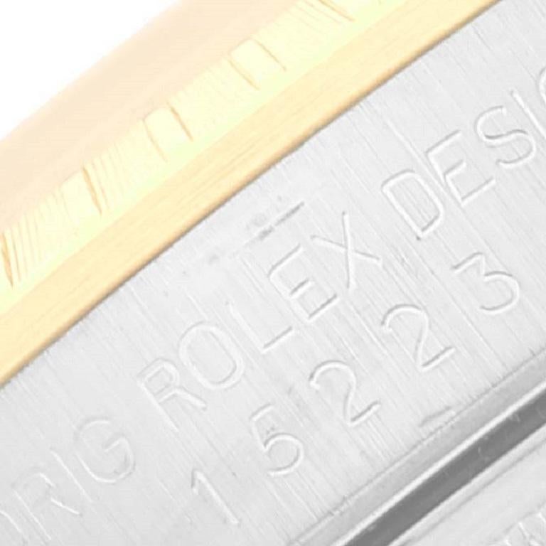 Rolex Date Steel Yellow Gold Engine Turned Bezel Mens Watch 15223 Box Papers 2