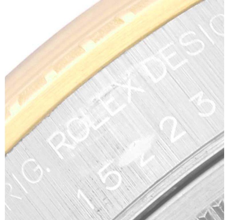Rolex Date Steel Yellow Gold Engine Turned Bezel Mens Watch 15223 Box Papers In Excellent Condition In Atlanta, GA