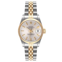 Rolex Date Steel Yellow Gold Fluted Bezel Ladies Watch 69173