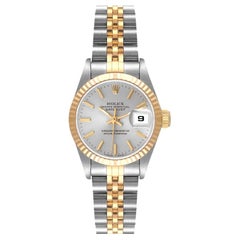 Rolex Date Steel Yellow Gold Fluted Bezel Ladies Watch 69173