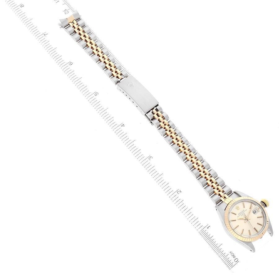 Rolex Date Steel Yellow Gold Silver Dial Fluted Bezel Ladies Watch 6917 6