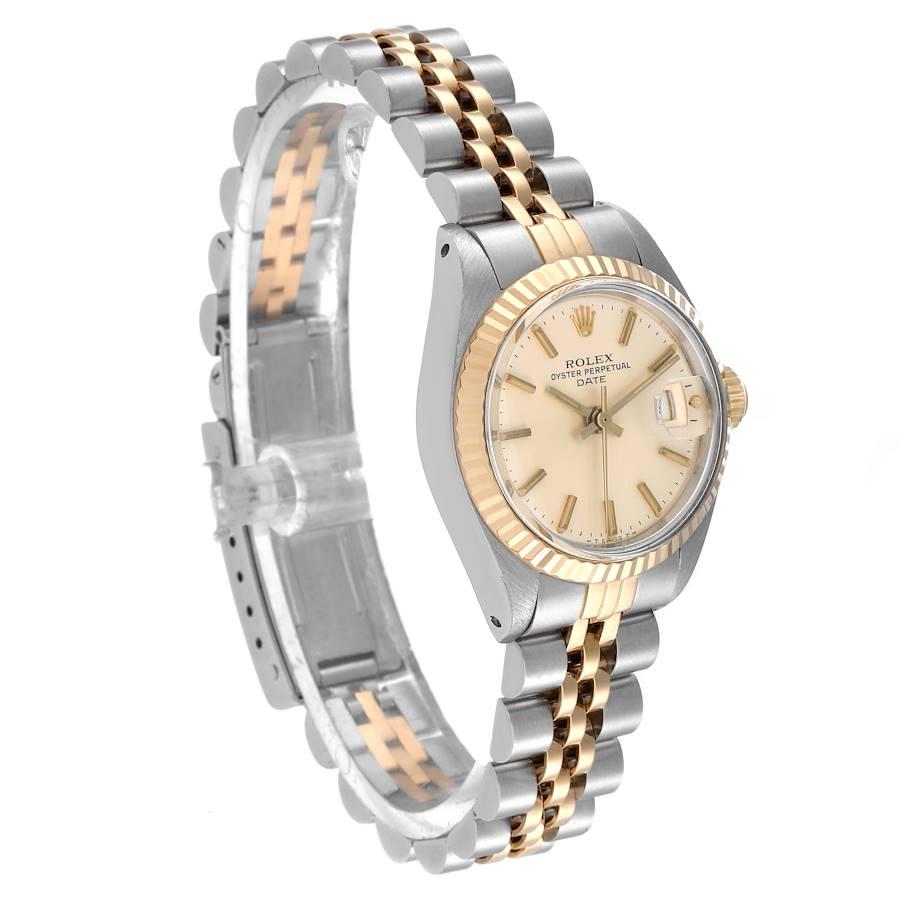 Rolex Date Steel Yellow Gold Silver Dial Fluted Bezel Ladies Watch 6917 In Excellent Condition In Atlanta, GA