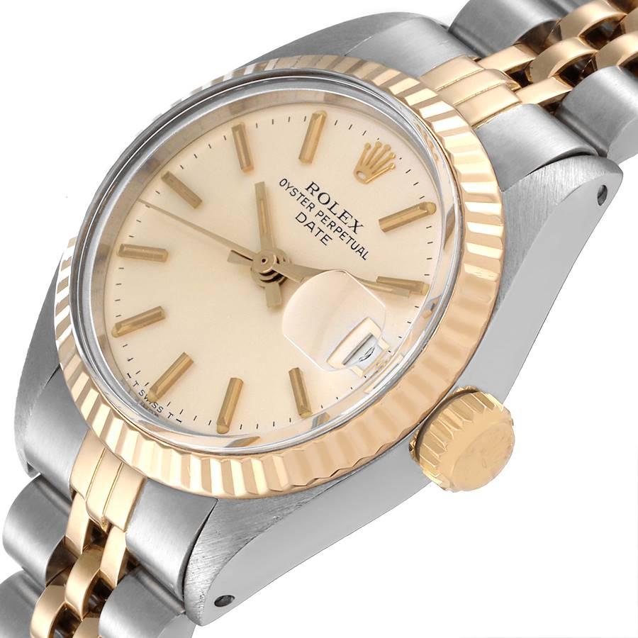 Rolex Date Steel Yellow Gold Silver Dial Fluted Bezel Ladies Watch 6917 1