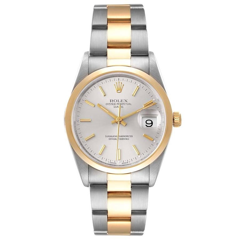 Hearty Ovenstående kantsten Rolex Date Steel Yellow Gold Silver Dial Mens Watch 15203 For Sale at  1stDibs