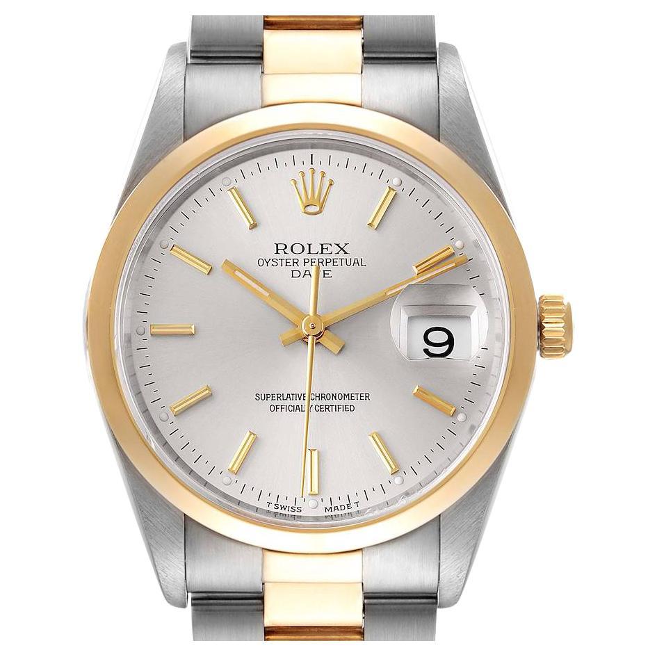 Rolex Date Steel Yellow Gold Silver Dial Mens Watch 15203 For Sale
