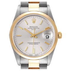 Rolex Date Steel Yellow Gold Silver Dial Mens Watch 15203