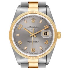 Rolex Date Steel Yellow Gold Slate Dial Mens Watch 15223