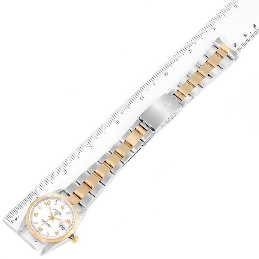 Rolex Date Steel Yellow Gold White Dial Mens Watch 15203 Box Papers en vente 6