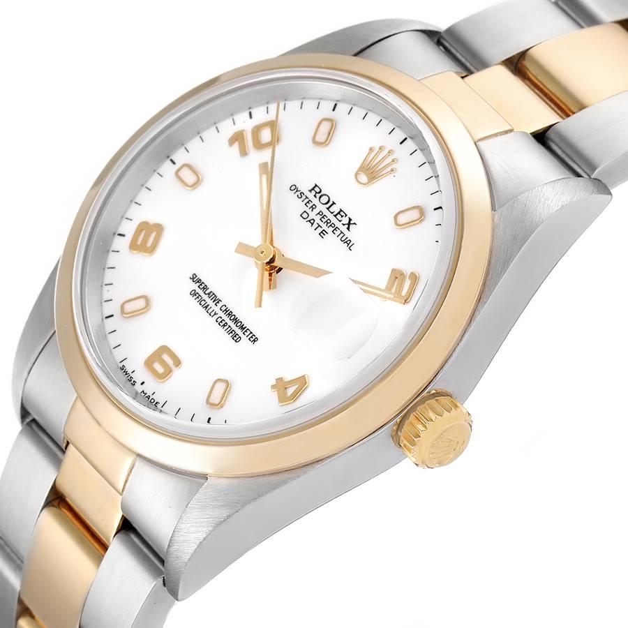 Rolex Date Steel Yellow Gold White Dial Mens Watch 15203 Box Papers In Excellent Condition For Sale In Atlanta, GA