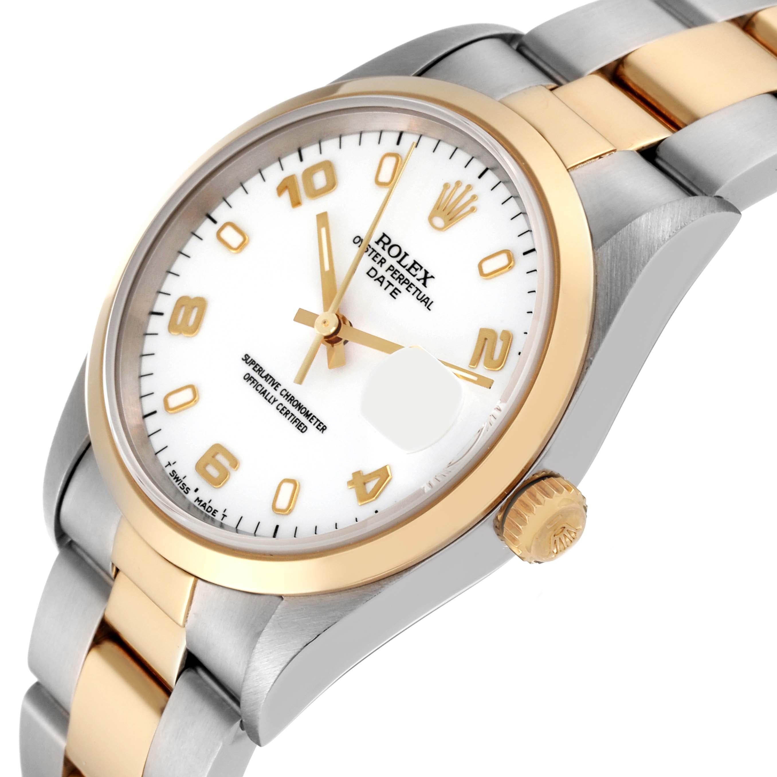 Rolex Date Steel Yellow Gold White Dial Mens Watch 15203 Box Papers en vente 1