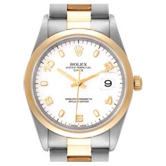 Rolex Date Steel Yellow Gold White Dial Mens Watch 15203