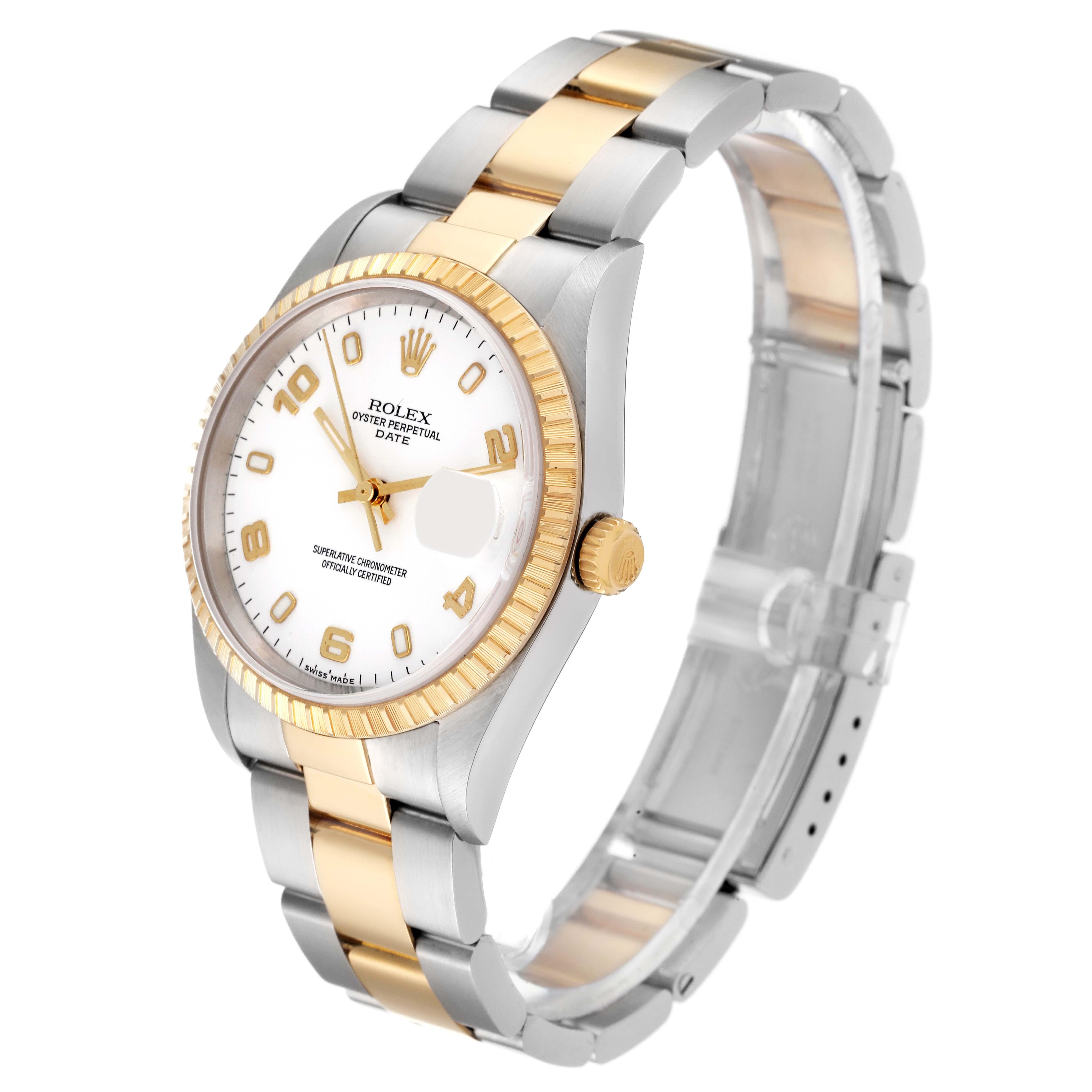 Men's Rolex Date Steel Yellow Gold White Dial Mens Watch 15223 For Sale