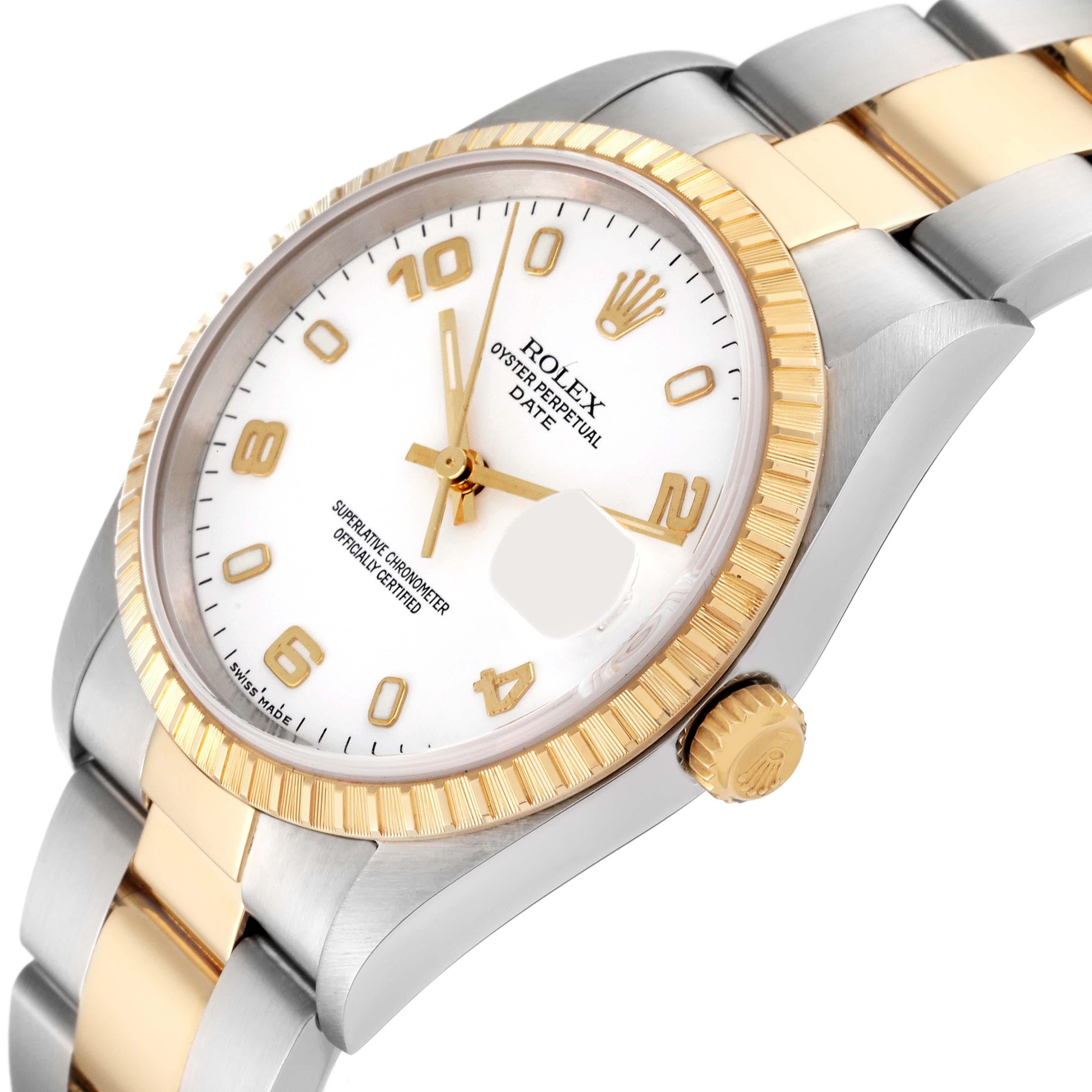 Rolex Date Steel Yellow Gold White Dial Mens Watch 15223 en vente 1