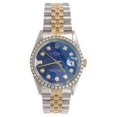 Rolex Oyster Perpetual Date Two-Tone Blue Diamond Dial Bezel Men's Watch 15003