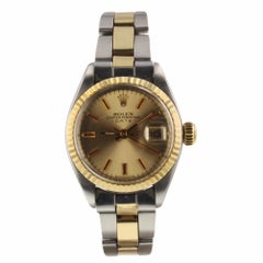 Rolex Date Two-Tone Oyster Steel Gold Champagne Dial Ladies Watch 6917