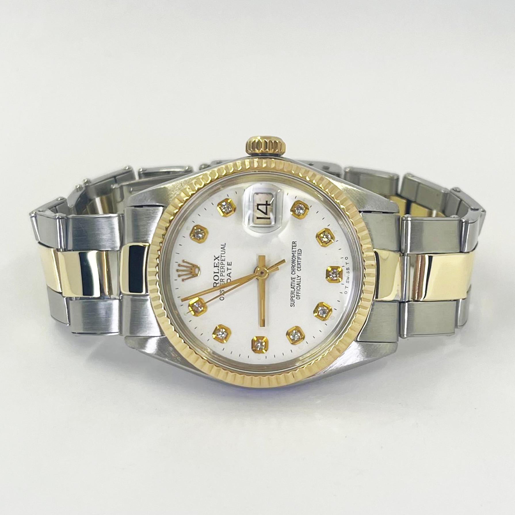 Rolex Date Two Tone Watch with Diamond Dial For Sale 3