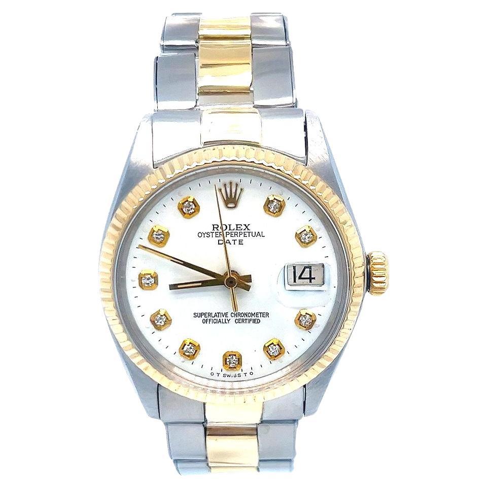 Rolex Date Two Tone Watch with Diamond Dial