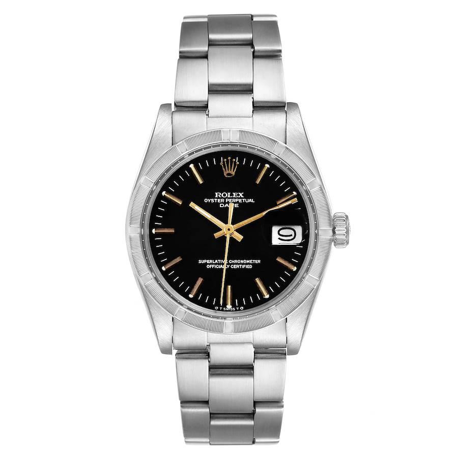 Rolex Date Vintage Black Sigma Dial Stainless Steel Mens Watch 1501. Officially certified chronometer self-winding movement. Straight-line lever escapement monometallic balance adjusted to temperatures and five positions, shock absorber,