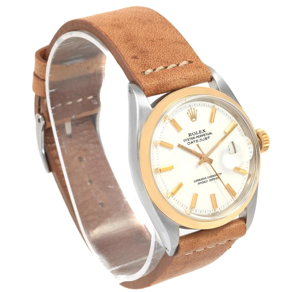 Rolex Date Vintage Steel Yellow Gold White Dial Men's Watch 1600 In Good Condition In Atlanta, GA