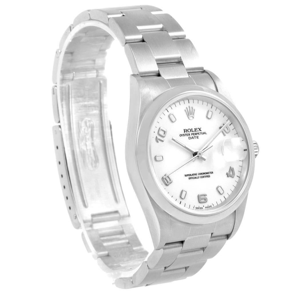 Rolex Date White Arabic Dial Smooth Bezel Steel Men's Watch 15200 Box In Excellent Condition In Atlanta, GA
