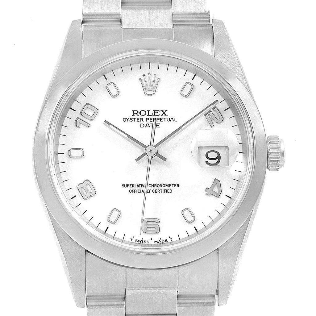 Rolex Date White Arabic Dial Smooth Bezel Steel Men's Watch 15200 Box 3