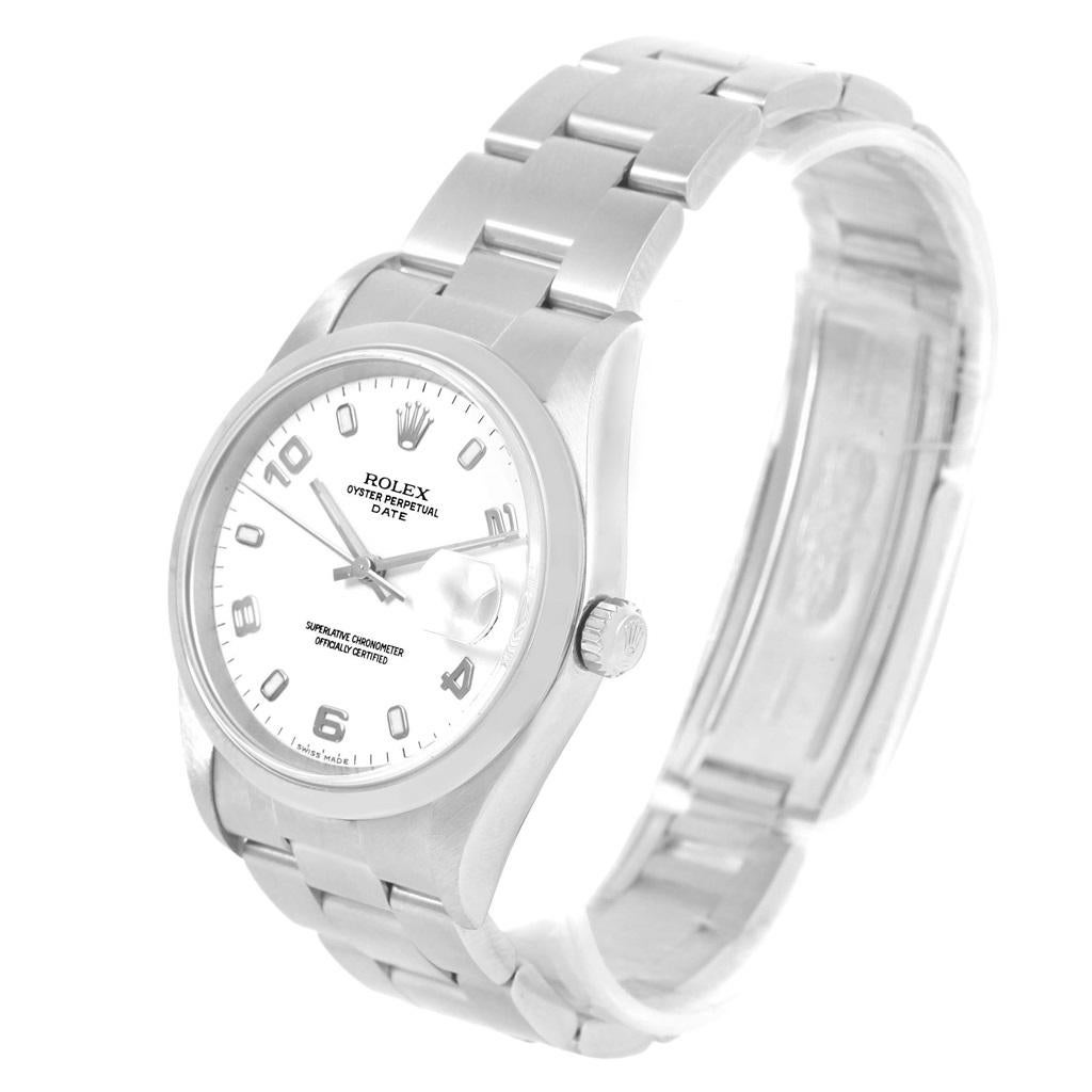 Rolex Date White Arabic Dial Steel Men's Watch 15200 Box In Excellent Condition In Atlanta, GA