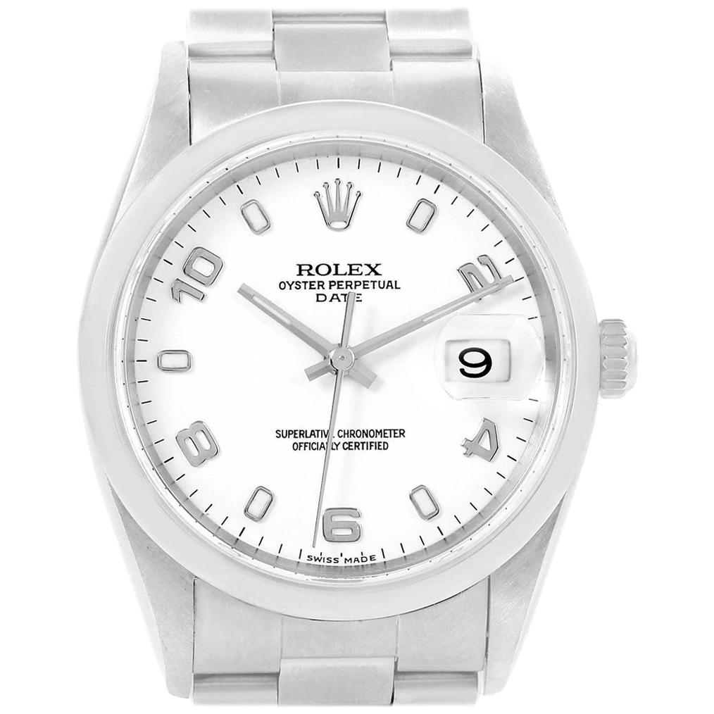 Rolex Date White Arabic Dial Steel Men's Watch 15200 Box