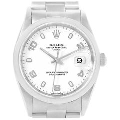Rolex Date White Arabic Dial Steel Men's Watch 15200 Box