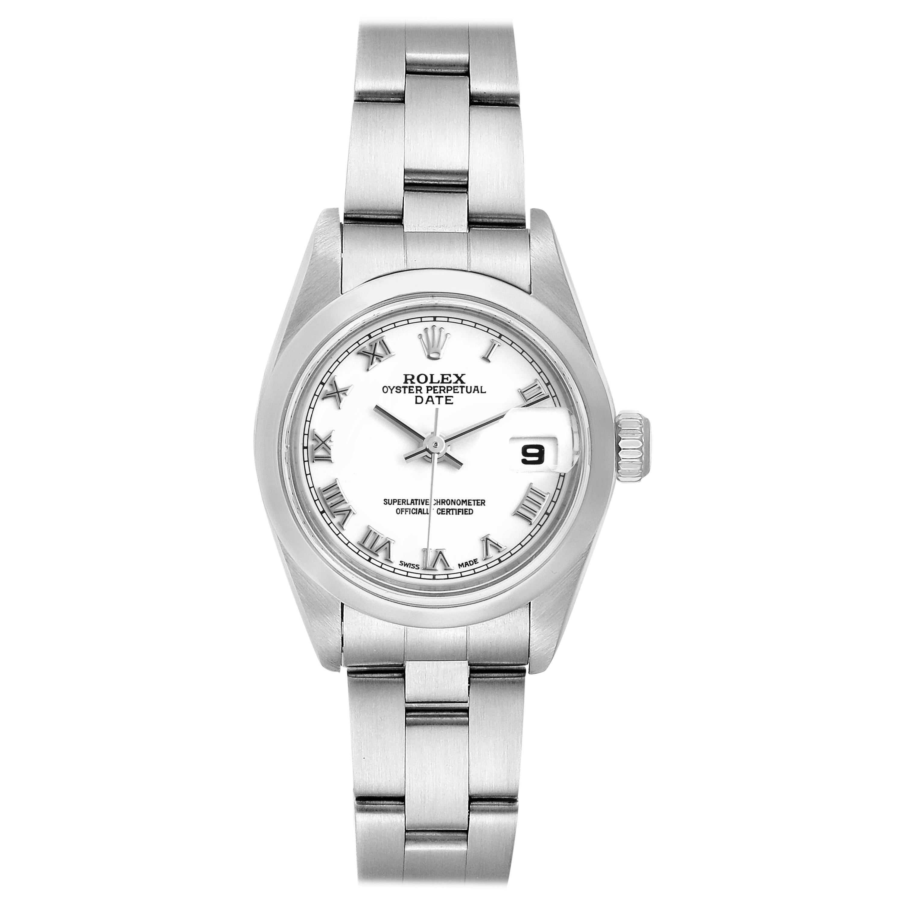 Rolex Date White Dial Domed Bezel Steel Ladies Watch 79160 Box Papers For Sale