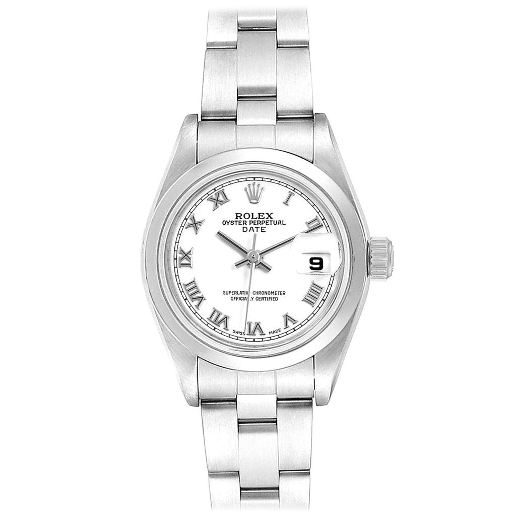 Rolex Date White Dial Domed Bezel Steel Ladies Watch 79160 Box Papers