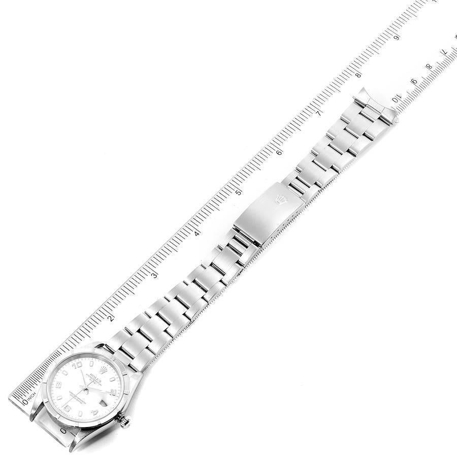 Rolex Date White Dial Engine Turned Bezel Steel Men's Watch 15210 Box For Sale 6