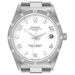 Rolex Date Cadran blanc Lunette tournante Acier Montre Homme 15210 Box Papers