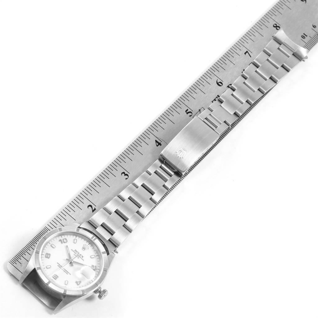 Rolex Date White Dial Engine Turned Bezel Steel Men's Watch 15210 For Sale 7