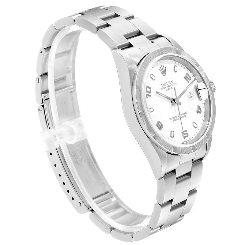 Rolex Date White Dial Engine Turned Bezel Steel Men's Watch 15210 For Sale 1