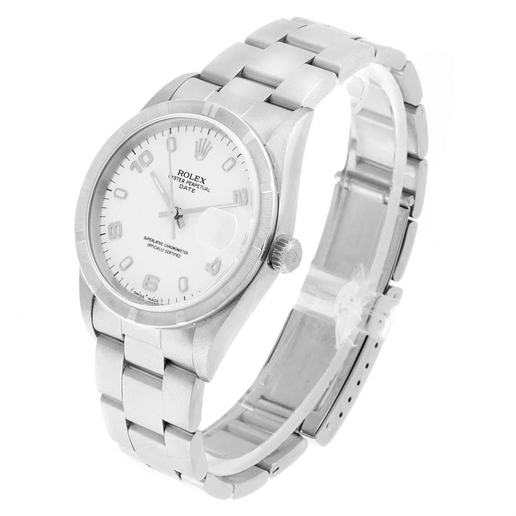 Rolex Date White Dial Engine Turned Bezel Steel Men's Watch 15210 For Sale 2