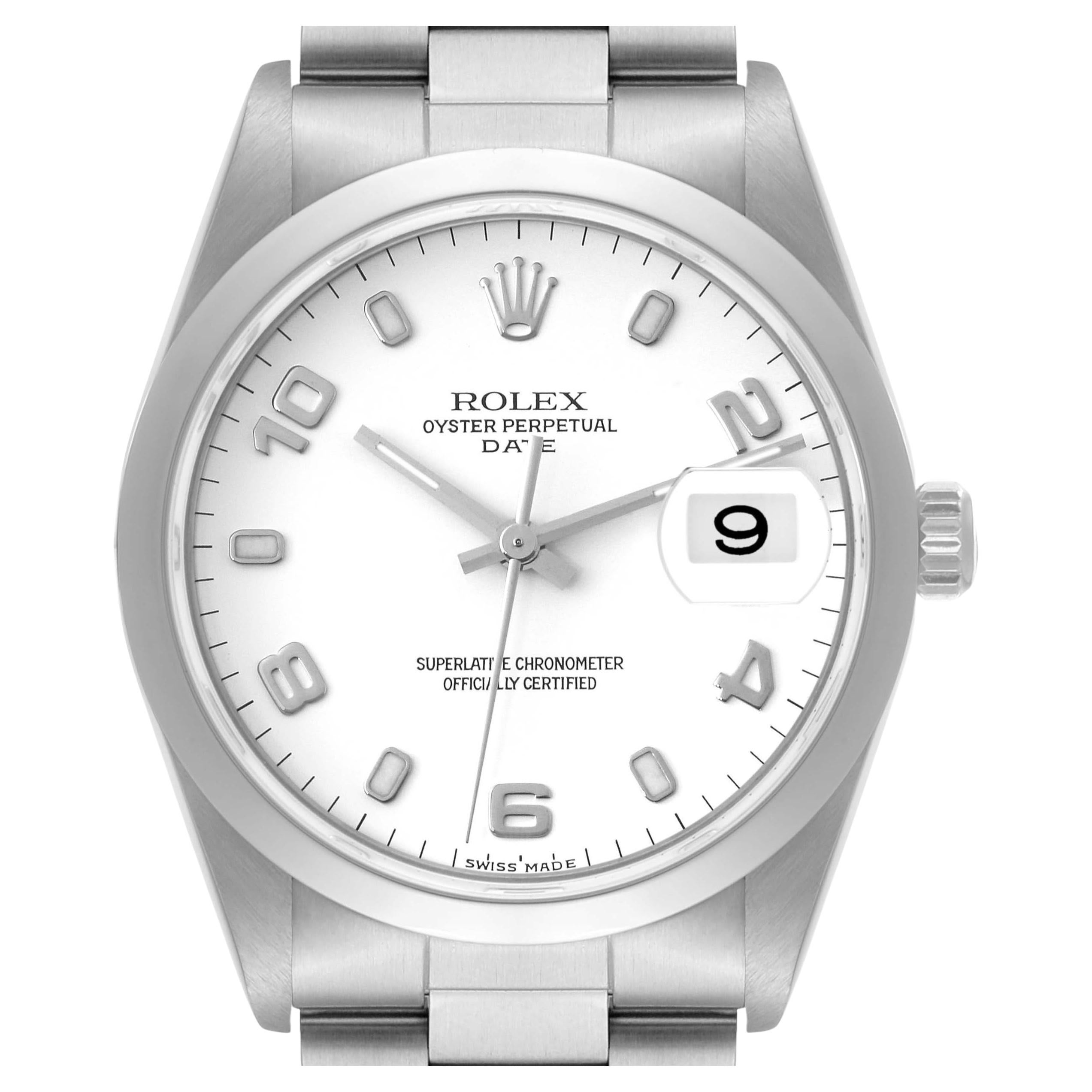 Rolex Date White Dial Oyster Bracelet Steel Mens Watch 15200 Box Papers