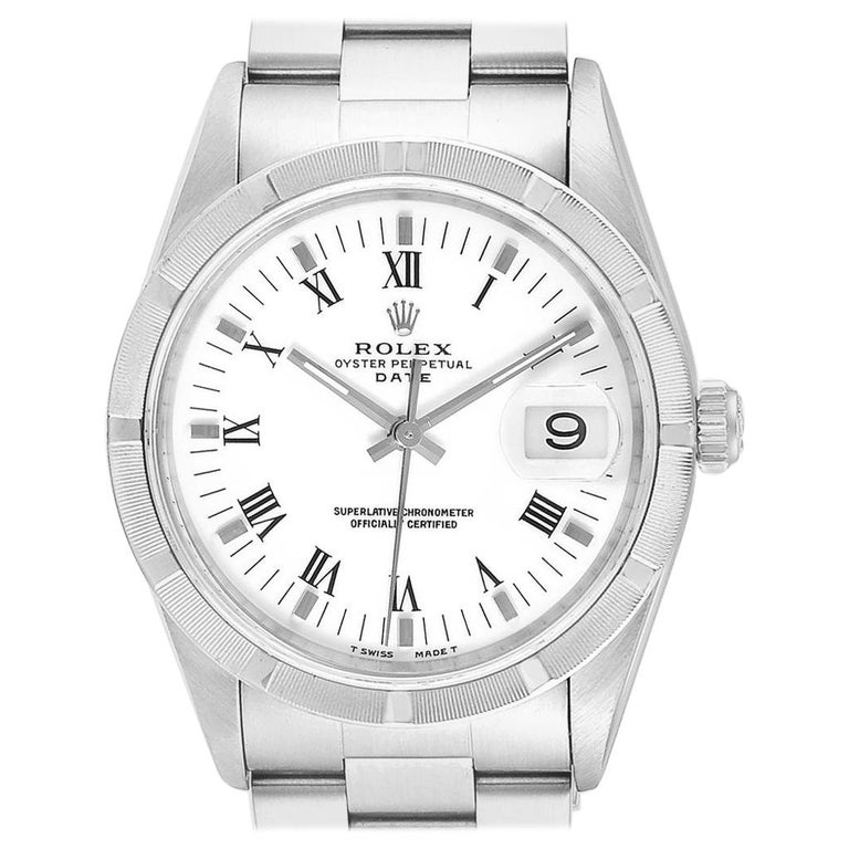 Rolex Date White Dial Oyster Bracelet Steel Men's Watch 15210 Box ...
