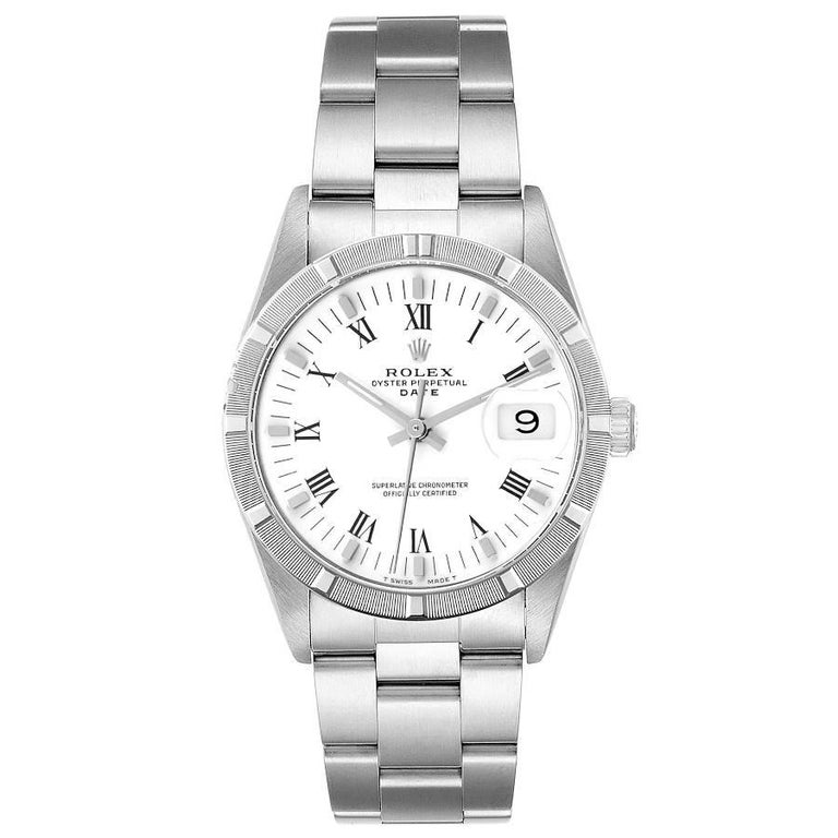 Rolex Date White Dial Oyster Bracelet Steel Mens Watch 15210 at 1stDibs