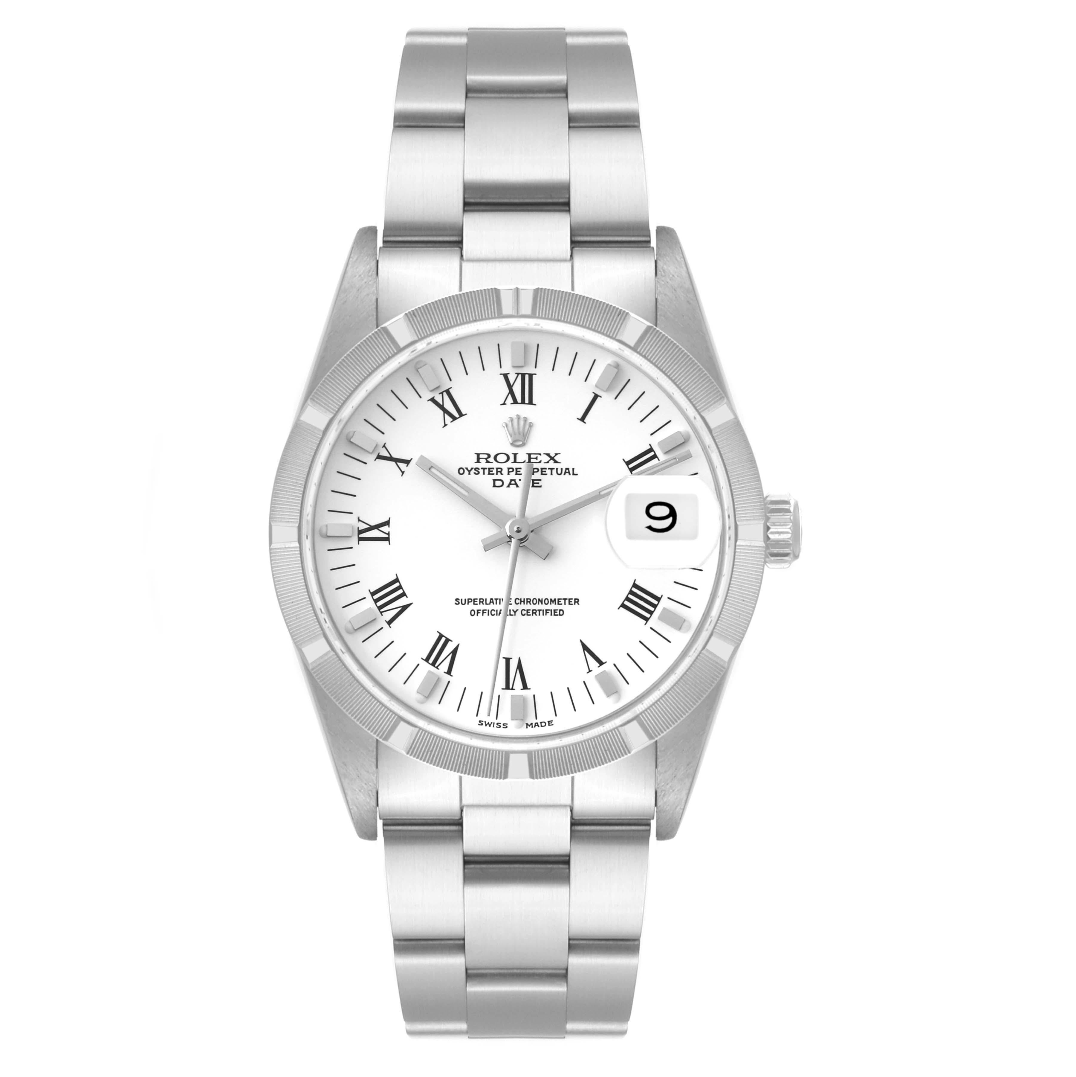 Rolex Date Weißes Oyster-Armband Stahl-Herrenuhr mit Zifferblatt 15210 im Angebot 3