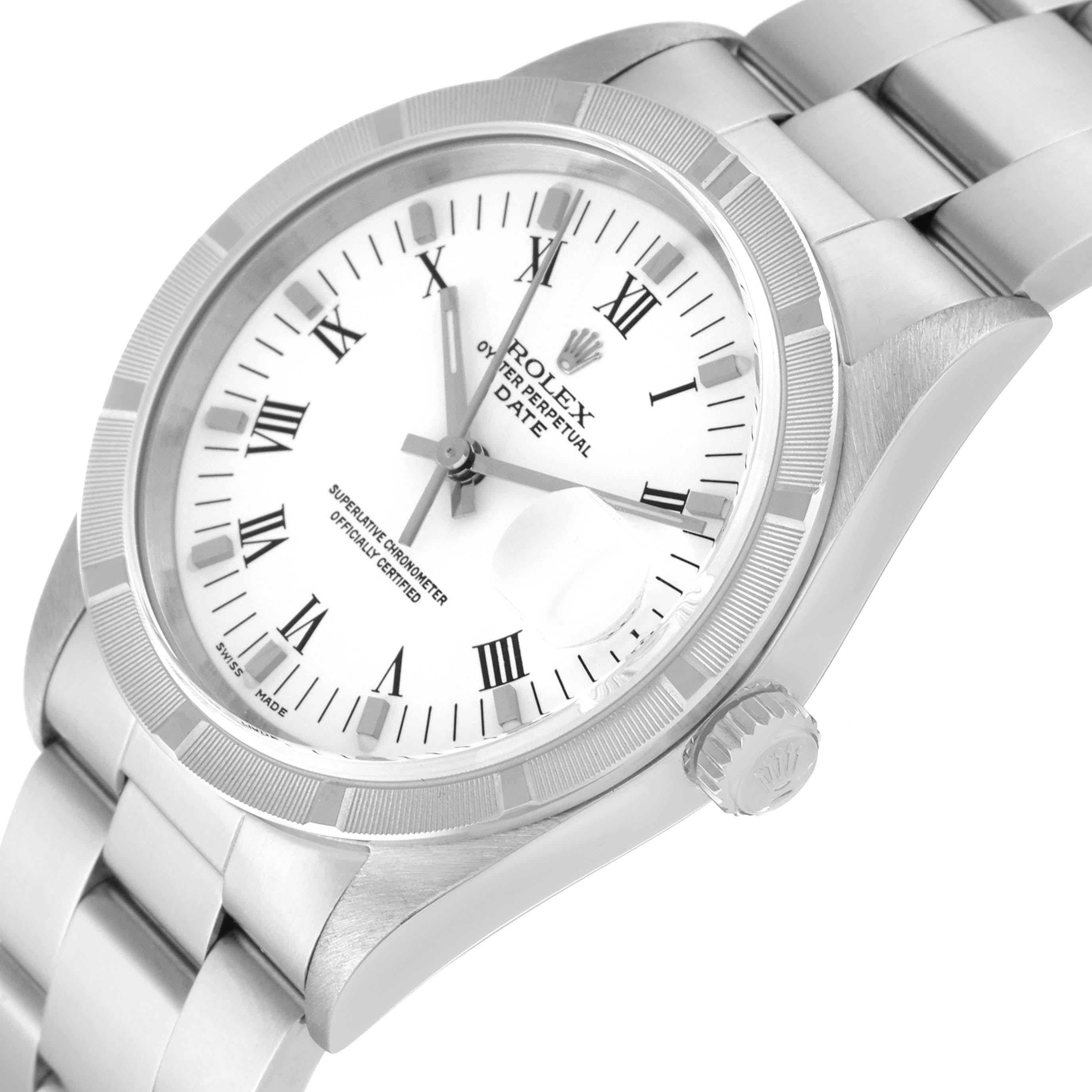 Rolex Date Weißes Oyster-Armband Stahl-Herrenuhr mit Zifferblatt 15210 im Angebot 5