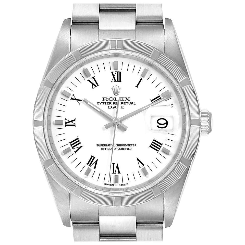 Rolex Date White Dial Oyster Bracelet Steel Men's Watch 15210 at 1stDibs
