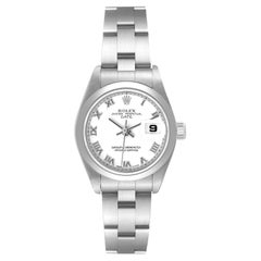 Rolex Date White Roman Dial Domed Bezel Steel Ladies Watch 79160 Box Papers