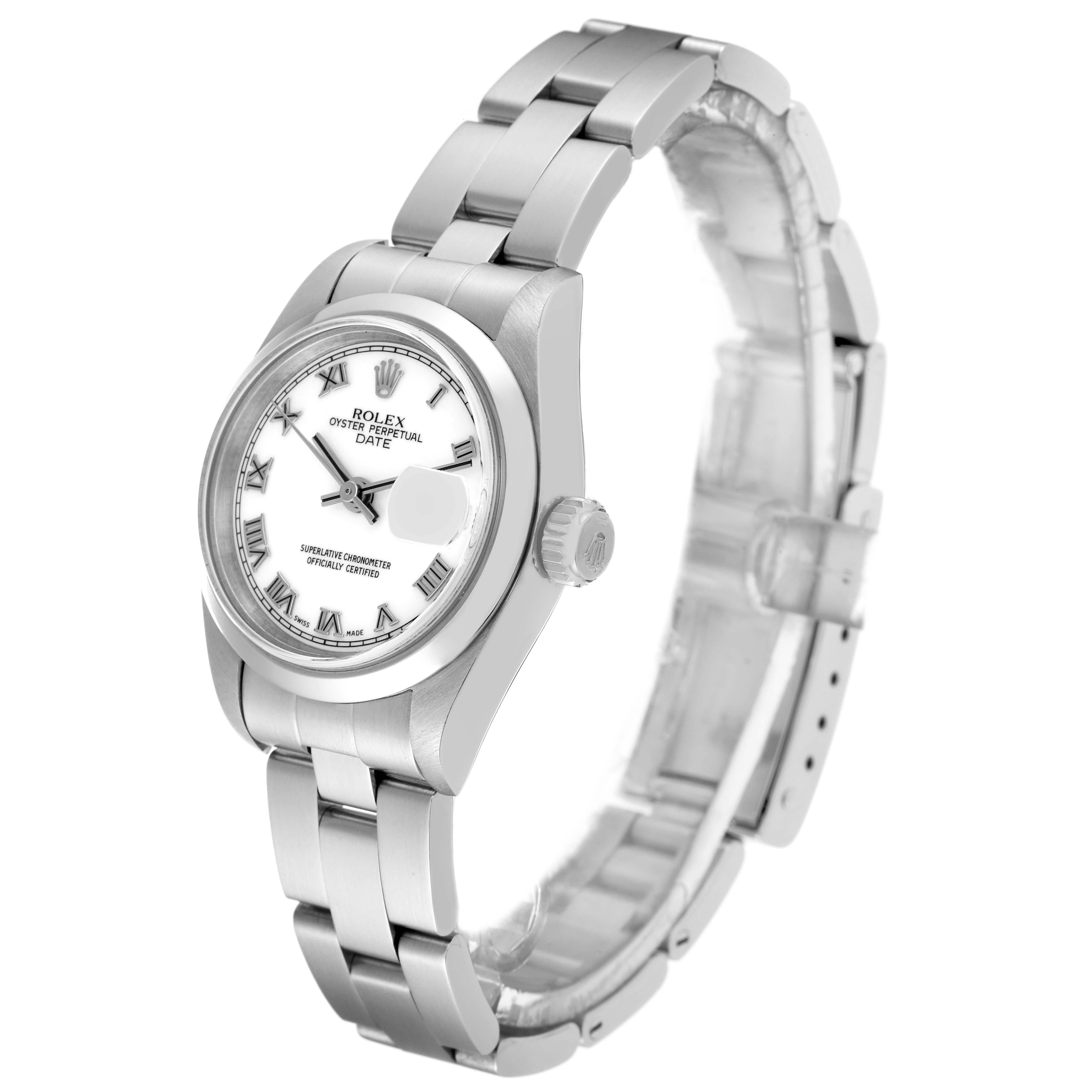 Women's Rolex Date White Roman Dial Domed Bezel Steel Ladies Watch 79160