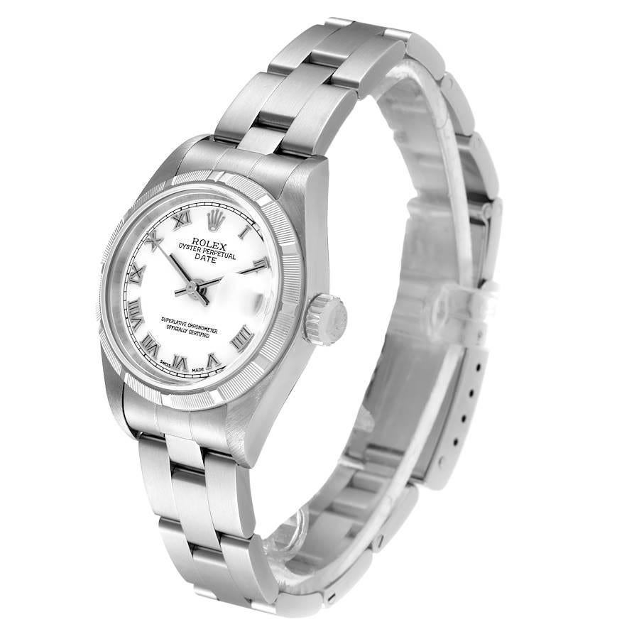 Women's Rolex Date White Roman Dial Oyster Bracelet Steel Ladies Watch 79190 For Sale