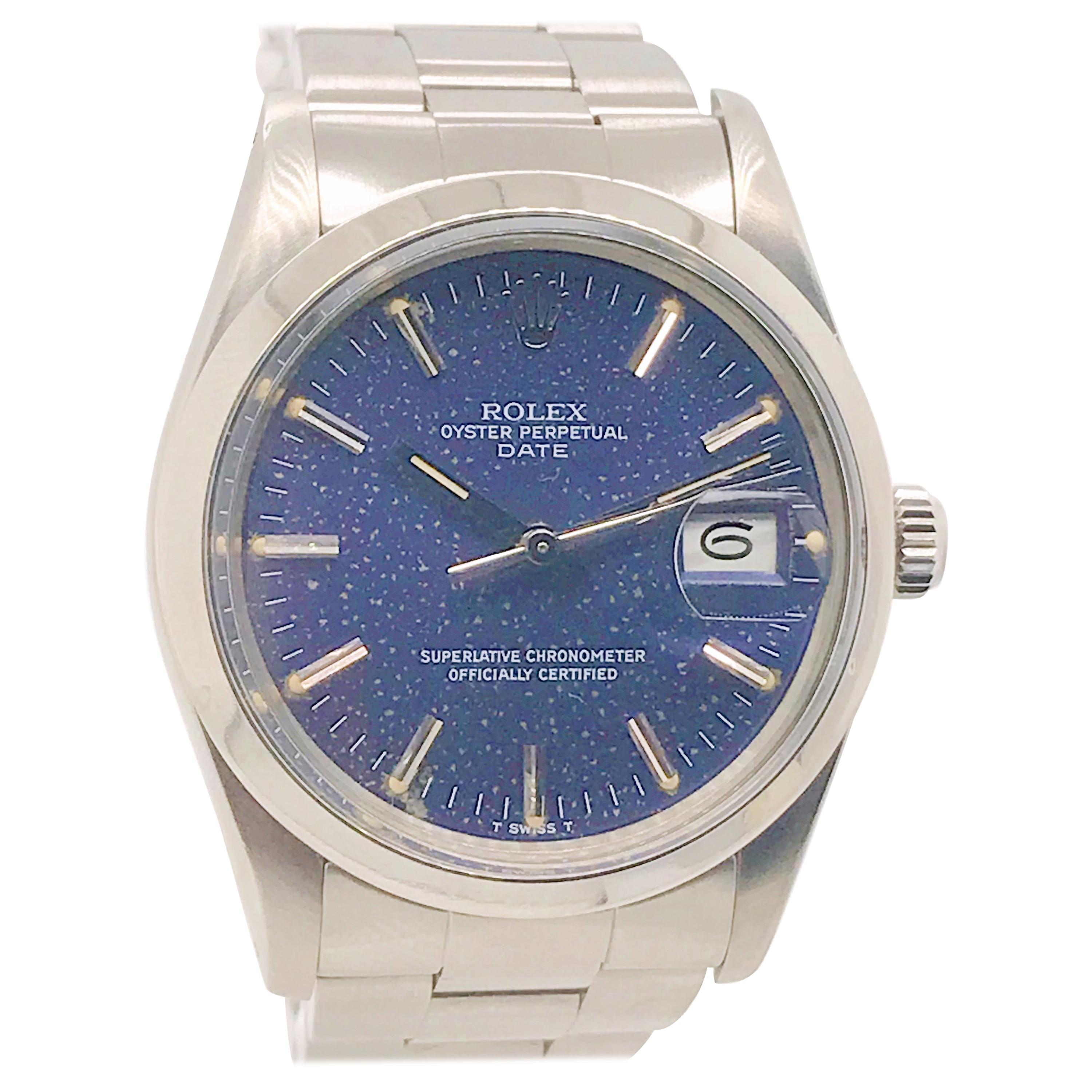 Rolex Date with Blue Speckled Dial and Stainless Oyster Bracelet, circa 1981