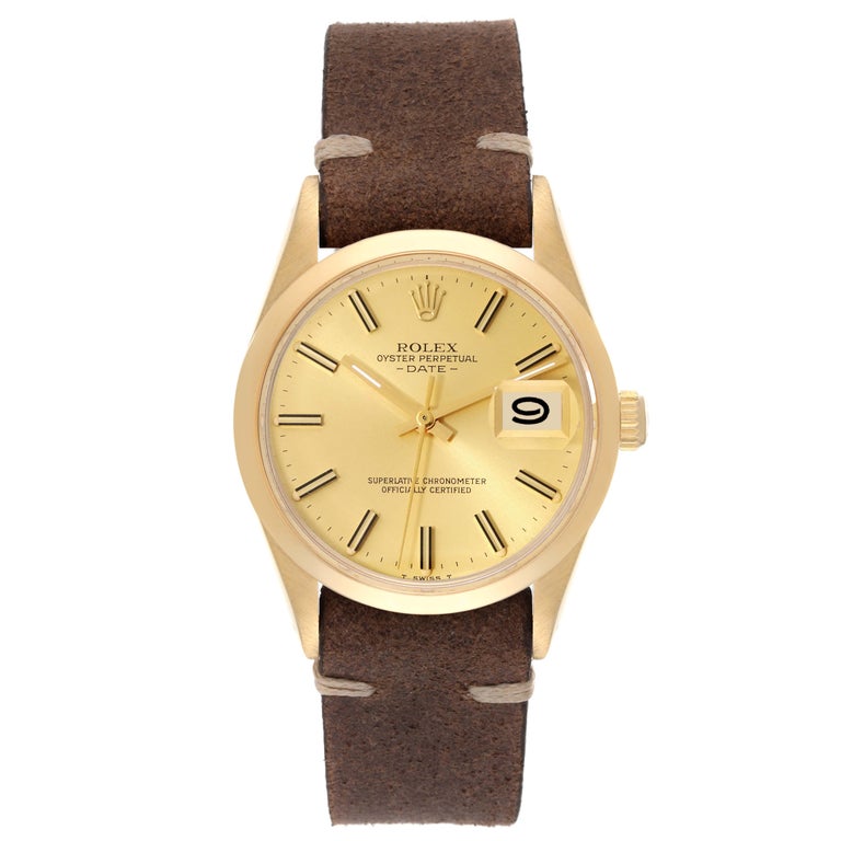 Rolex Date Oro Giallo Quadrante Champagne Cinturino in Pelle