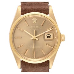 Rolex Date Gelbgold Champagner Zifferblatt Lederarmband Vintage Herrenuhr 1511