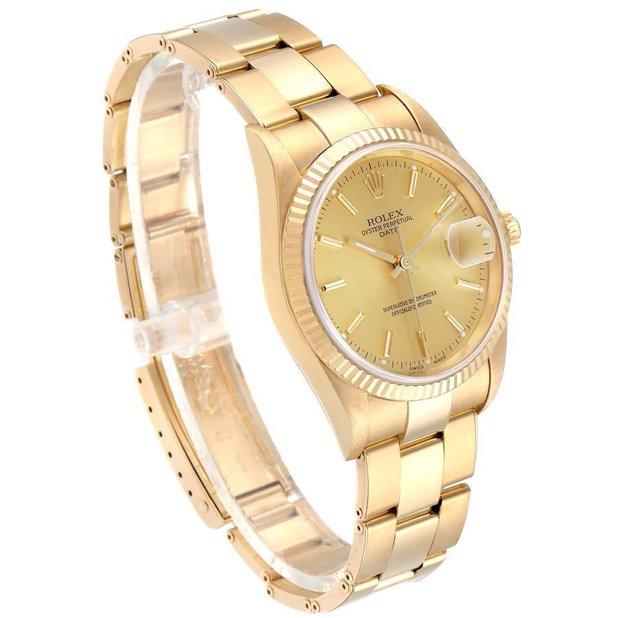Rolex Date Yellow Gold Oyster Bracelet Men's Watch 15238 Box In Excellent Condition In Atlanta, GA