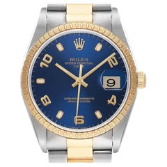 Rolex Date Yellow Gold Steel Blue Dial Mens Watch 15223