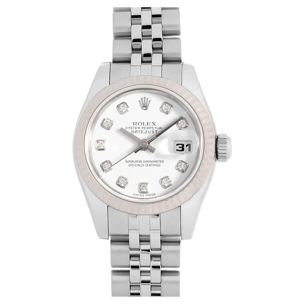 Rolex Datejust 10P Diamond 179174G White Ladies Jubilee Bracelet Watch - Used